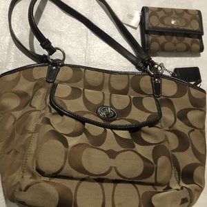 Coach Brown/Beige handbag & Coach matching wallet